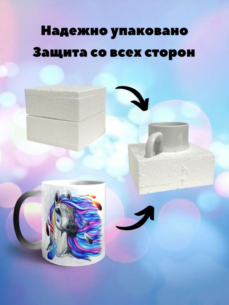 Кружка хамелеон Радужная лошадка Чашка вау эффект