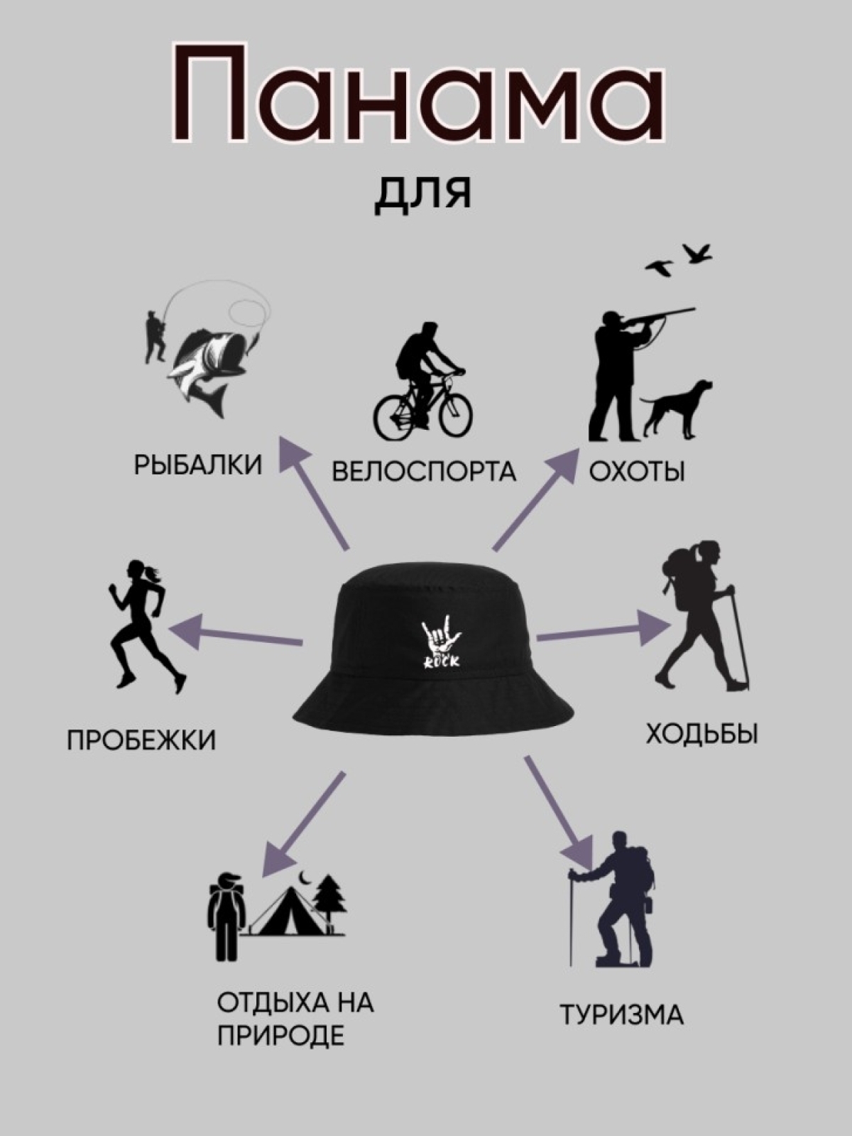  Панама черная летняя с принтом РОК