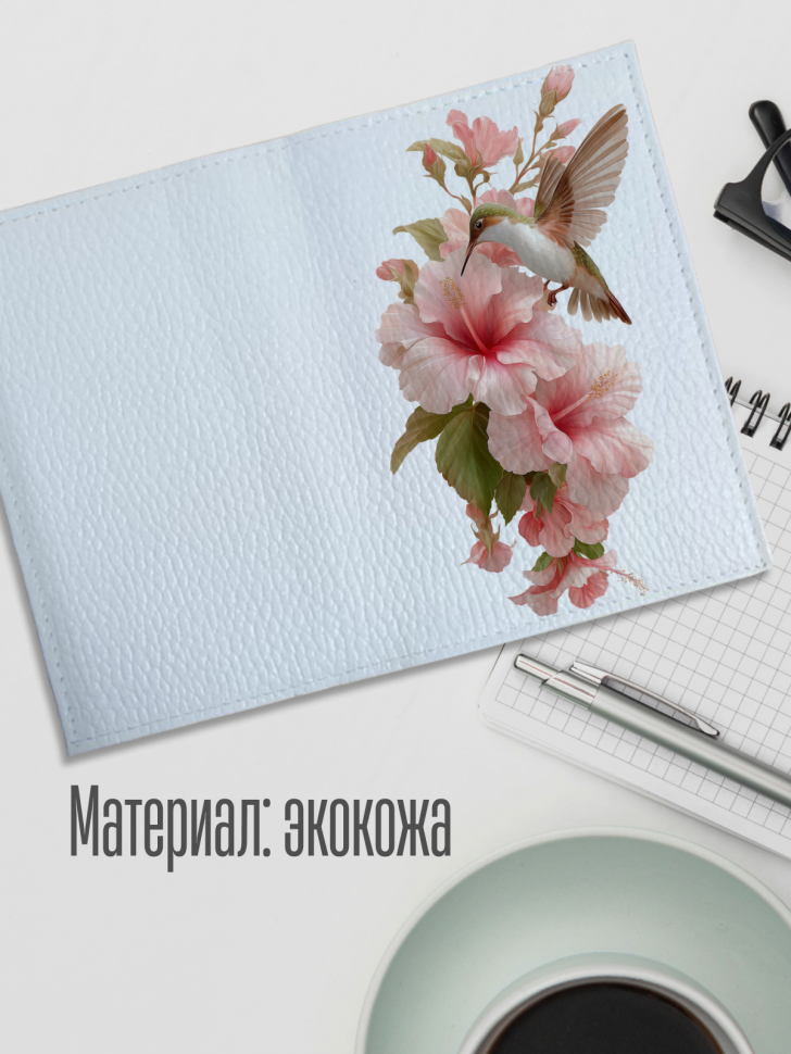 Обложка для паспорта белая птица гибискус