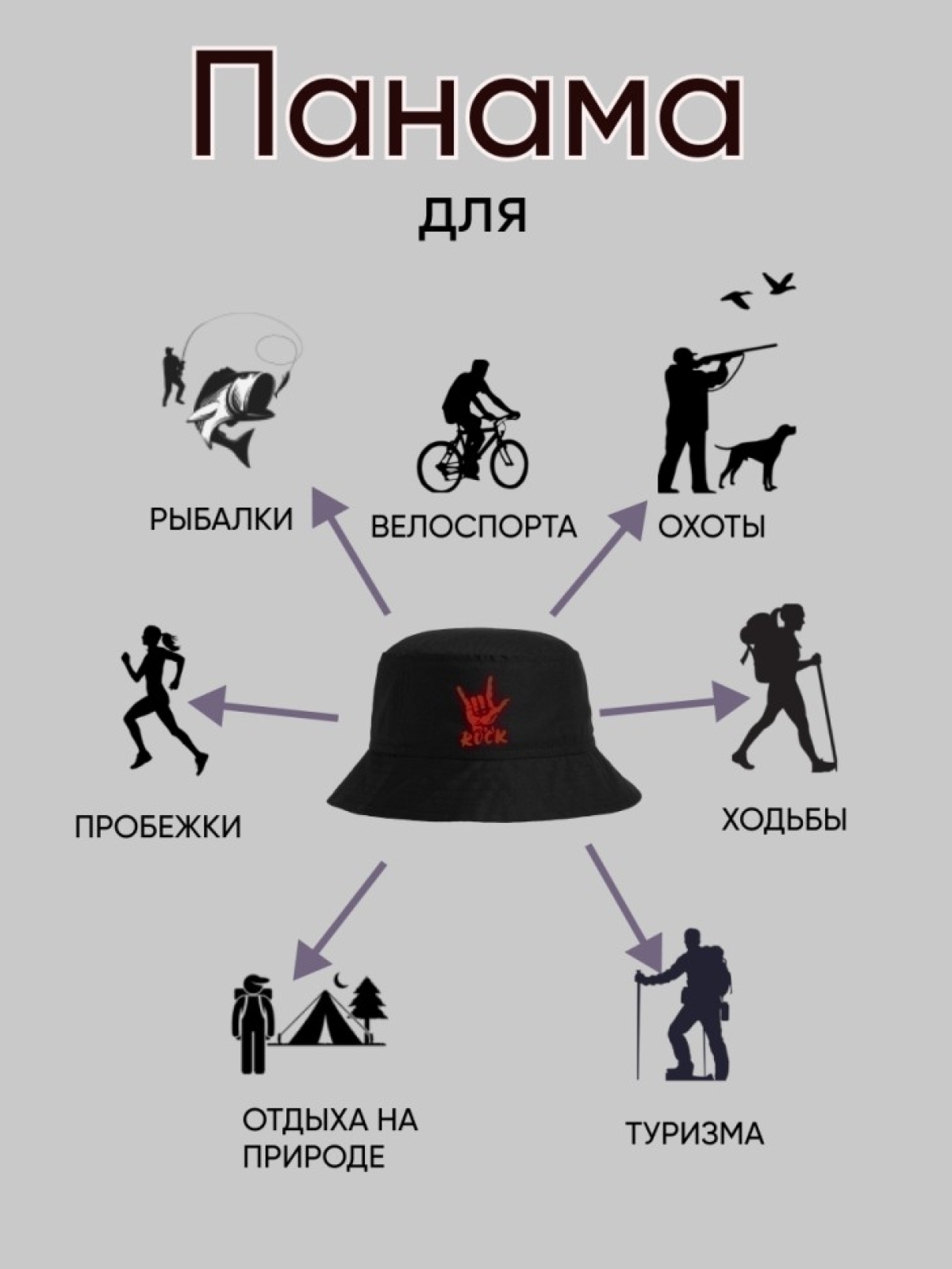 Панама черная летняя с принтом РОК