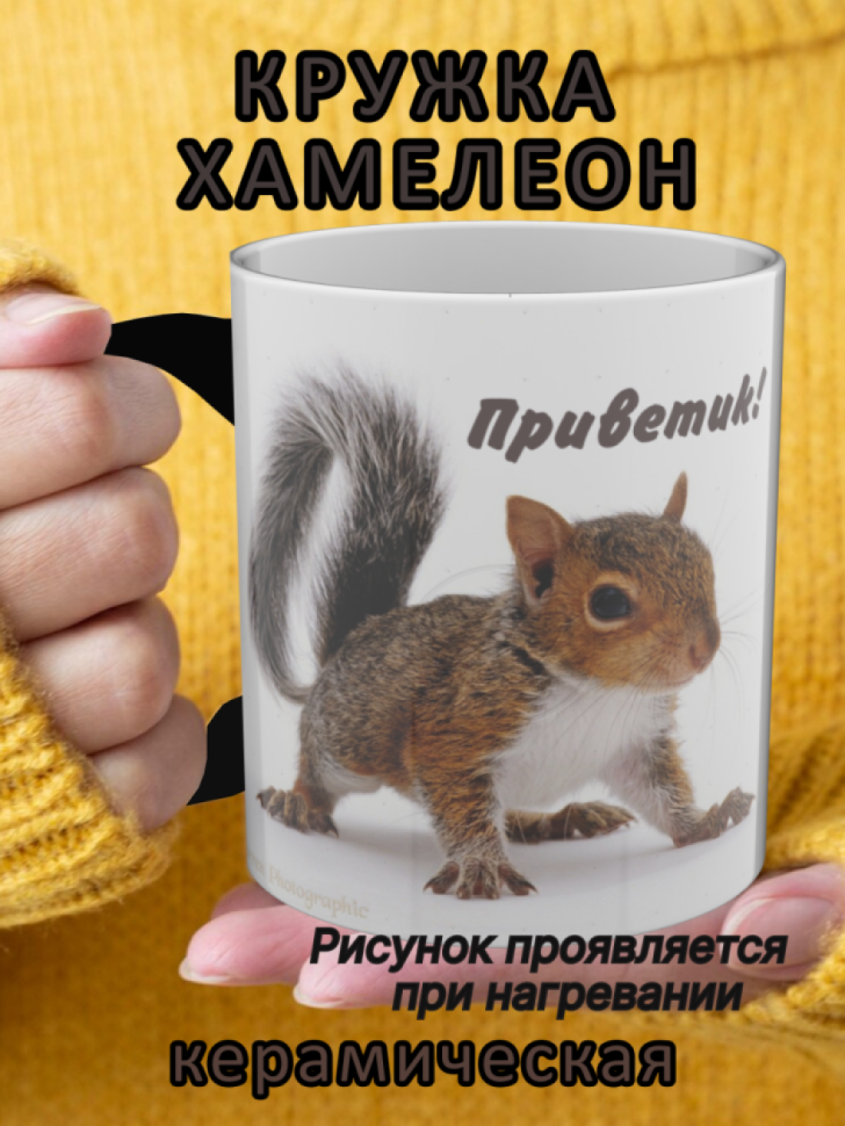 Кружка керамическая хамелеон с рисунком Белка Кружка керамическая хамелеон с рисунком Белка