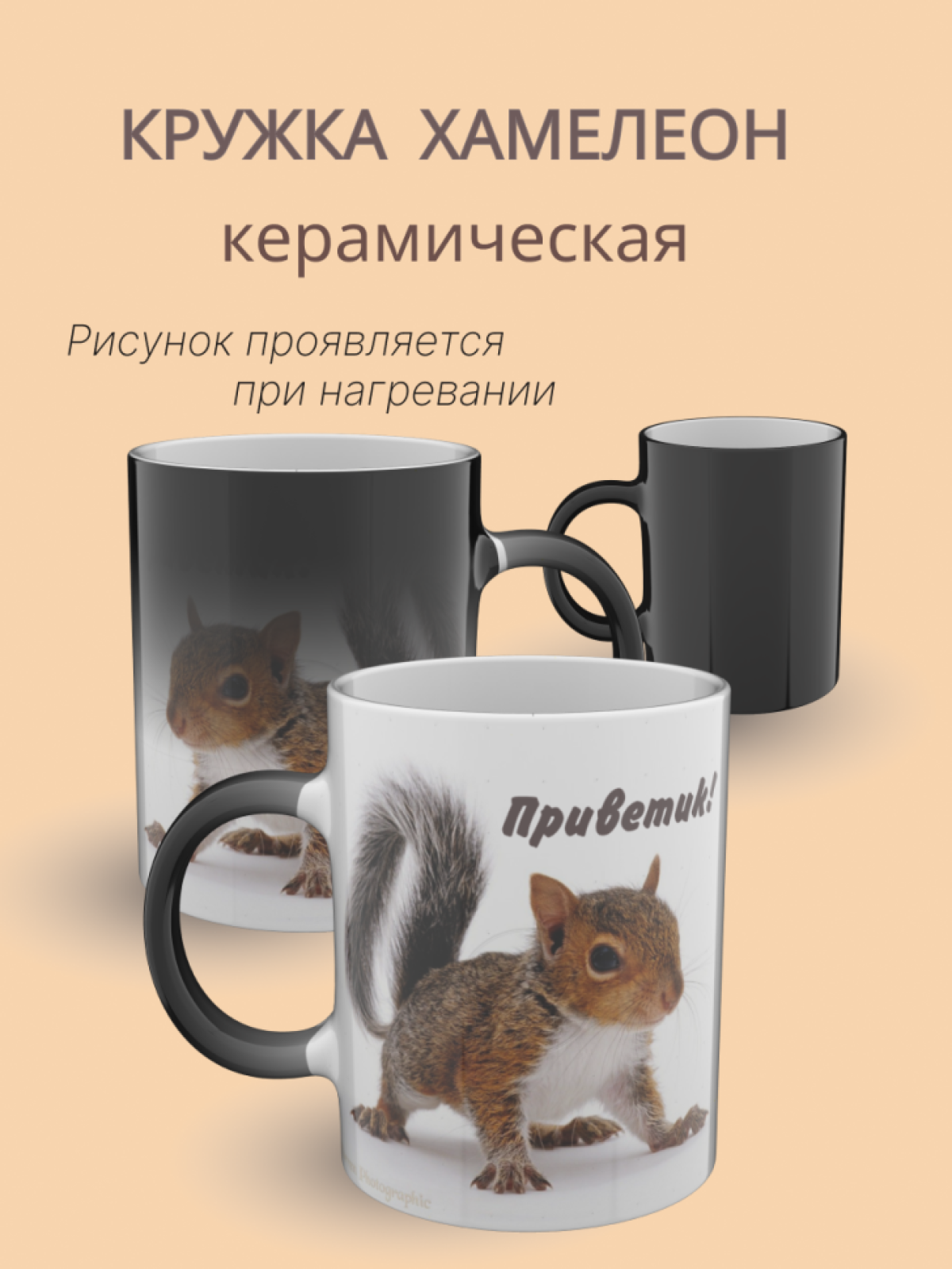 Кружка хамелеон керамическая с принтом Белка 