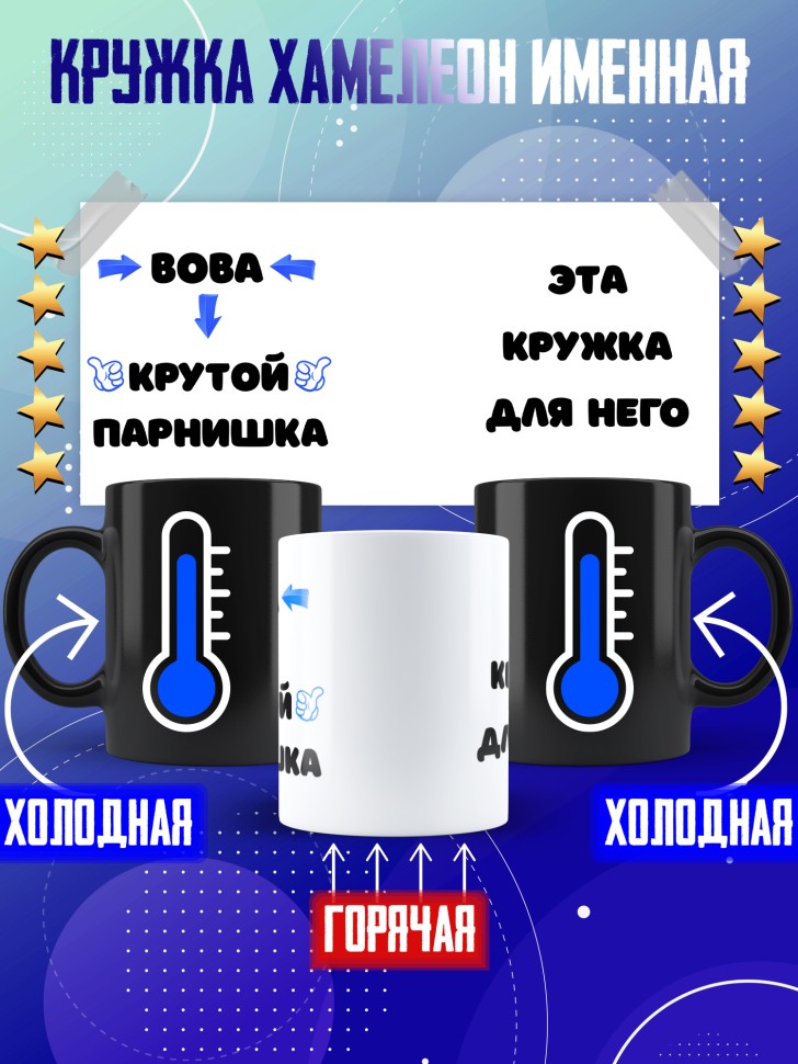 Именная кружка хамелеон в подарок другу Вове Именная кружка хамелеон в подарок другу Вове