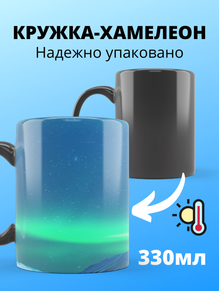 Большая кружка хамелеон меняющая цвет Северное сияние