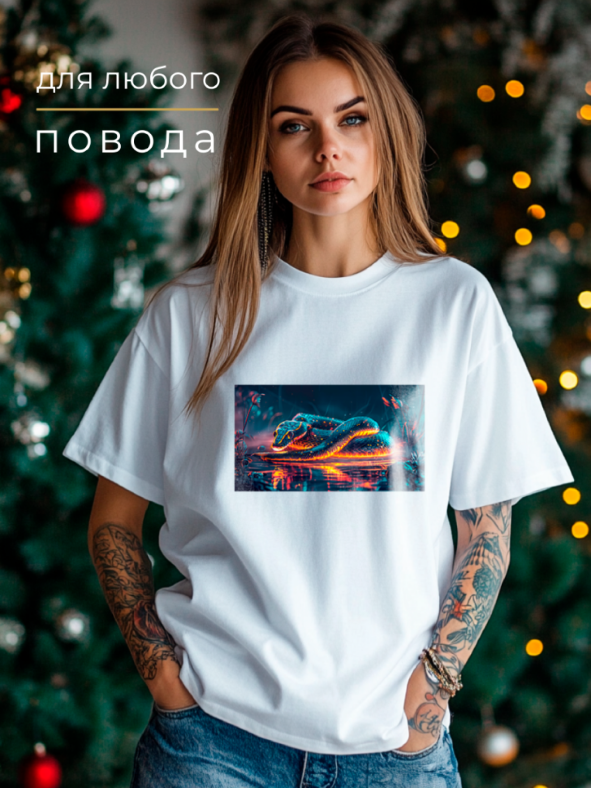 Футболка с принтом змеи женская