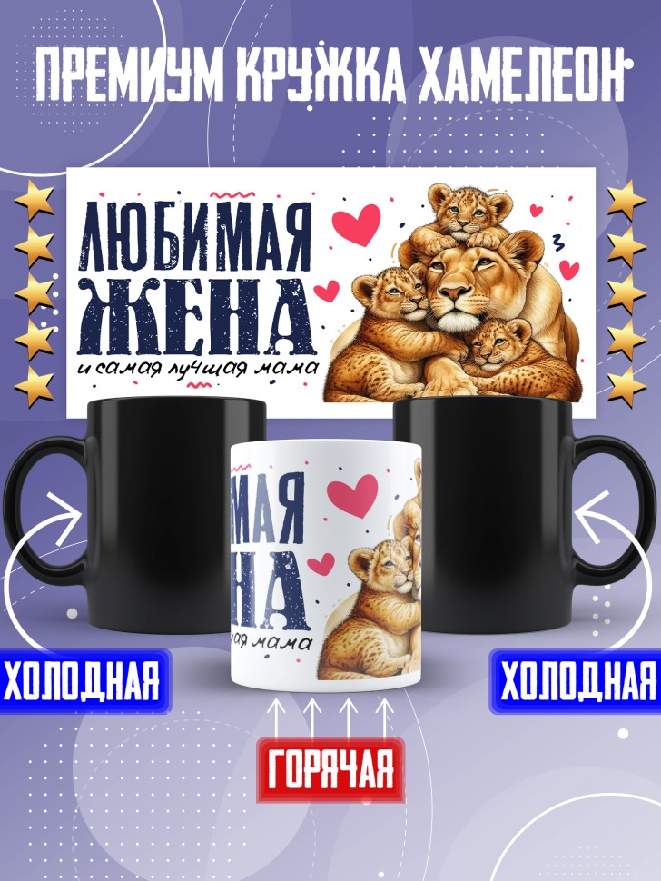 Кружка хамелеон Любимой жене и лучшей маме в подарок  