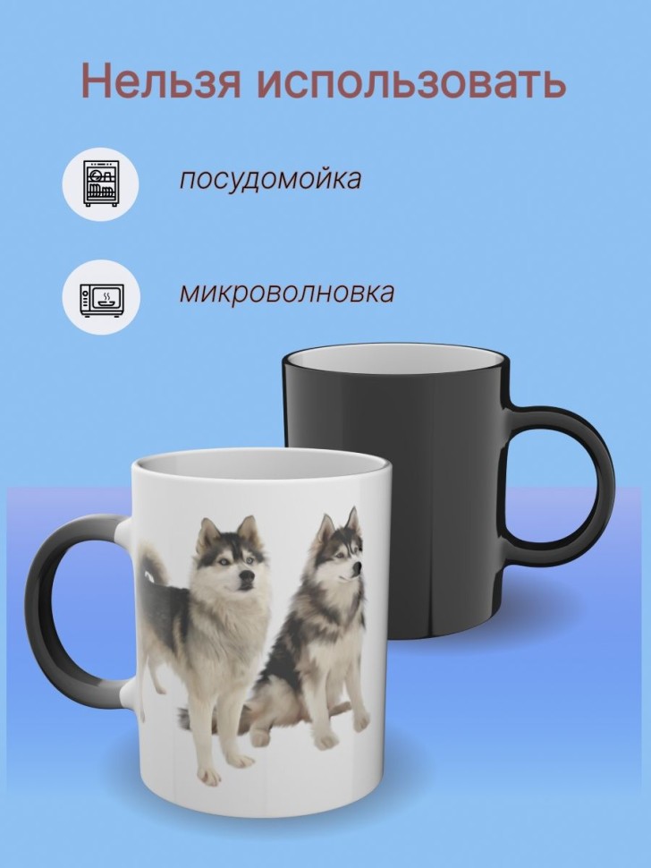 Подарок, кружка хамелеон керамическая с принтом Собаки хаски