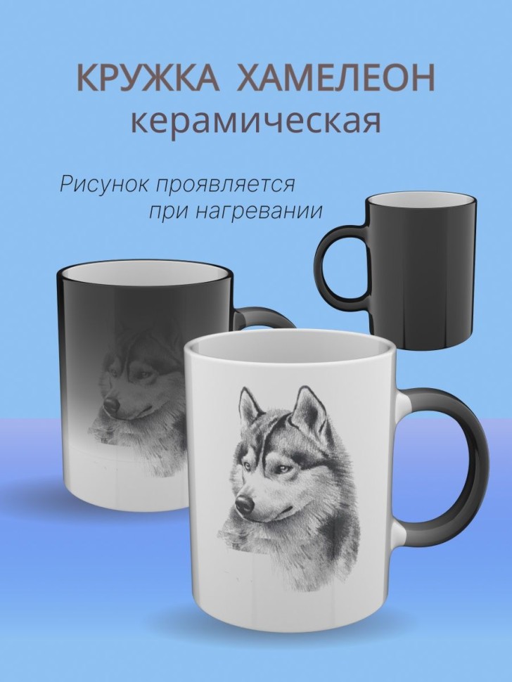 Подарок, кружка хамелеон керамическая с принтом Хаски Подарок, кружка хамелеон керамическая с принтом Хаски