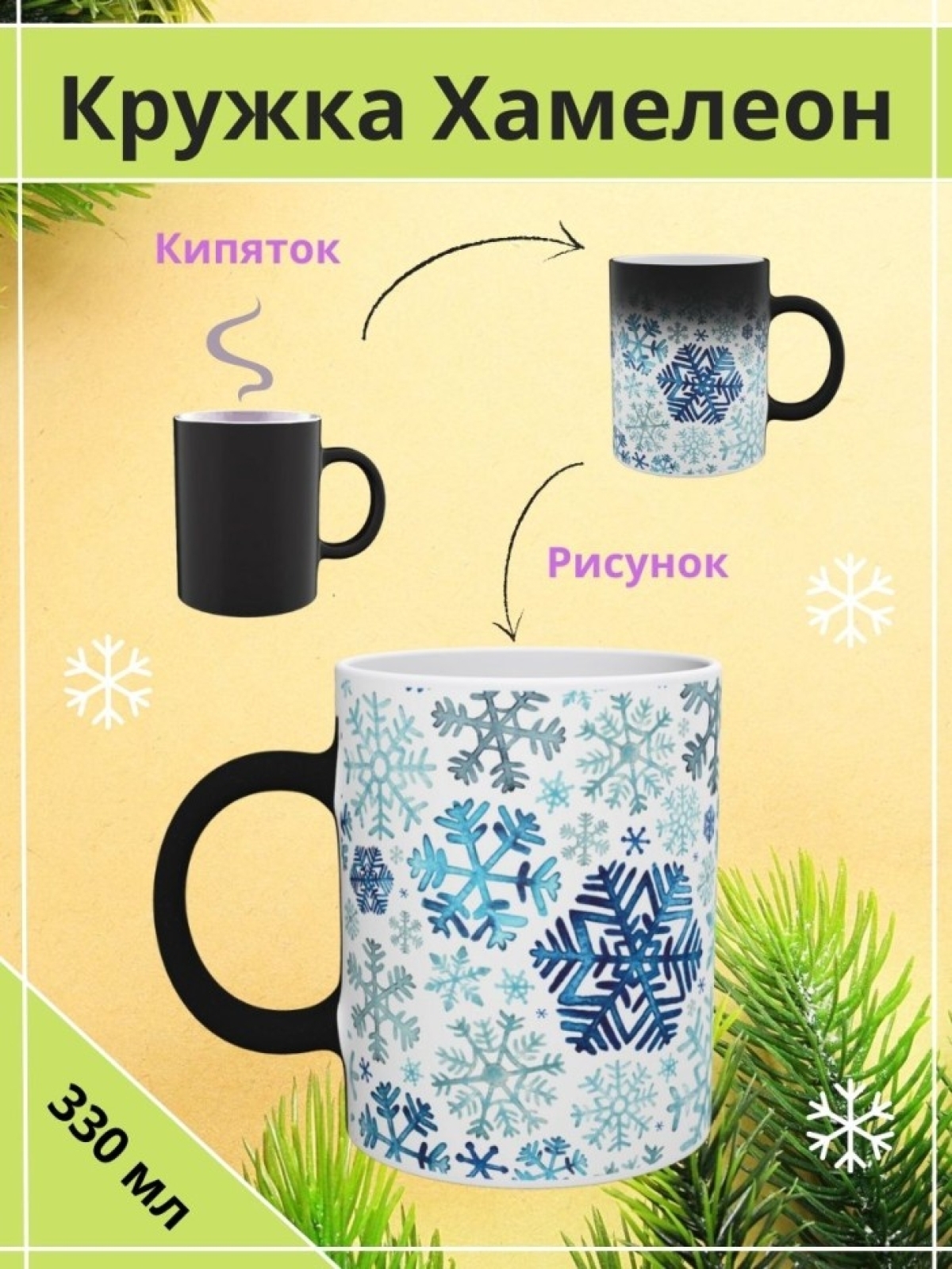Новогодняя кружка в подарок Снежинки Новогодняя кружка в подарок Снежинки