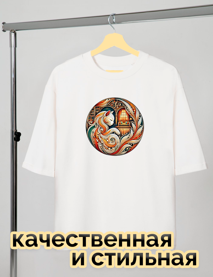 Футболка белая оверсайз с принтом Белая кошечка