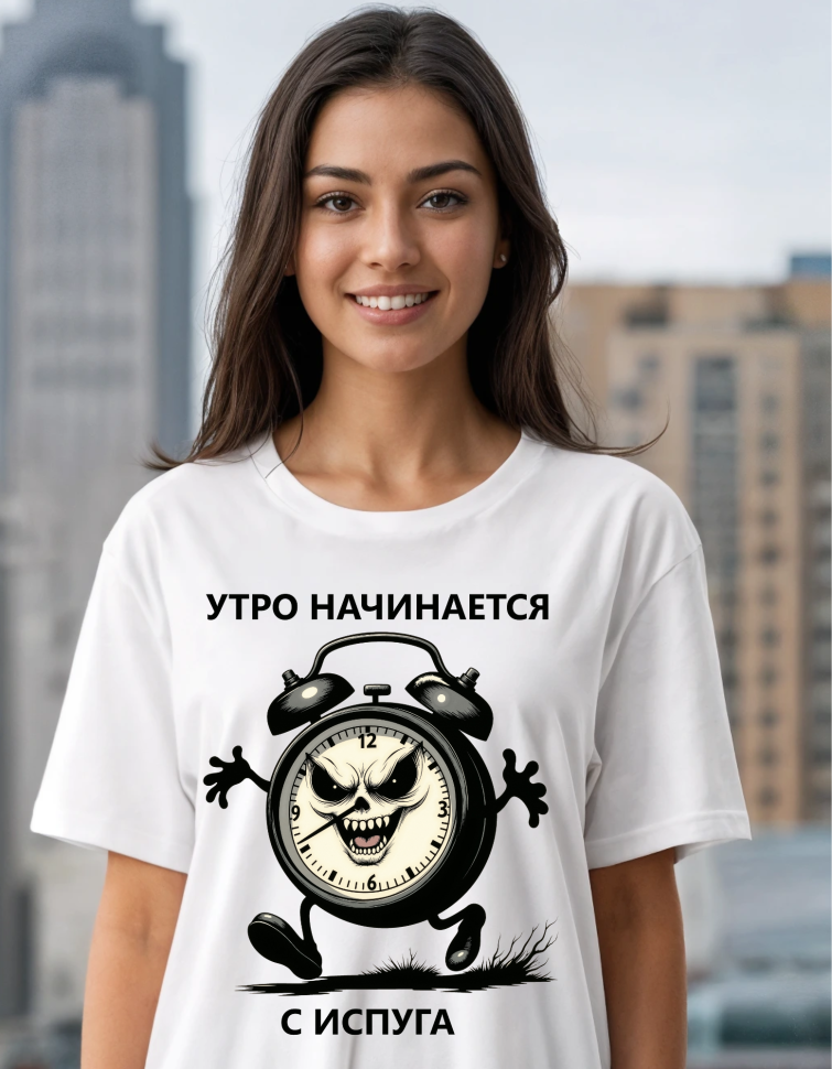 Футболка унисекс оверсайз «Утро начинается с испуга»