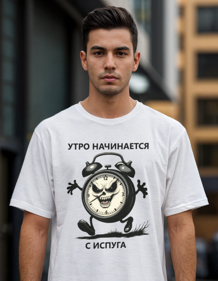 Футболка унисекс оверсайз «Утро начинается с испуга»