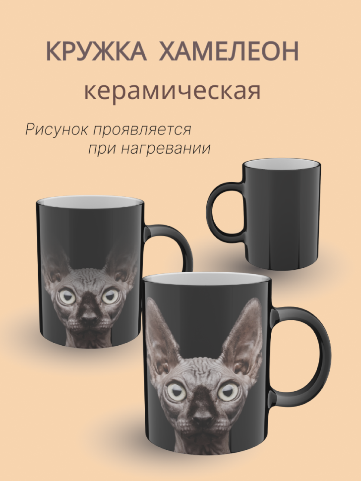 Кружка хамелеон керамическая с принтом Кот сфинкс