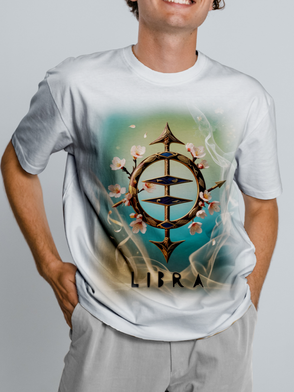 Футболка оверсайз белая унисекс принт Libra