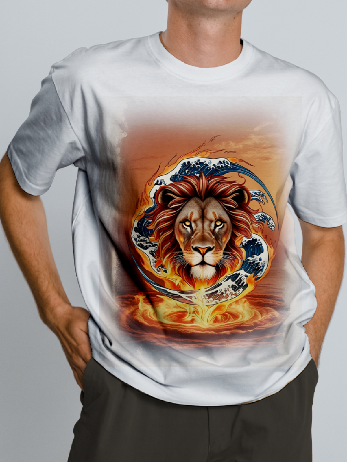 Футболка оверсайз белая унисекс с принтом LION 