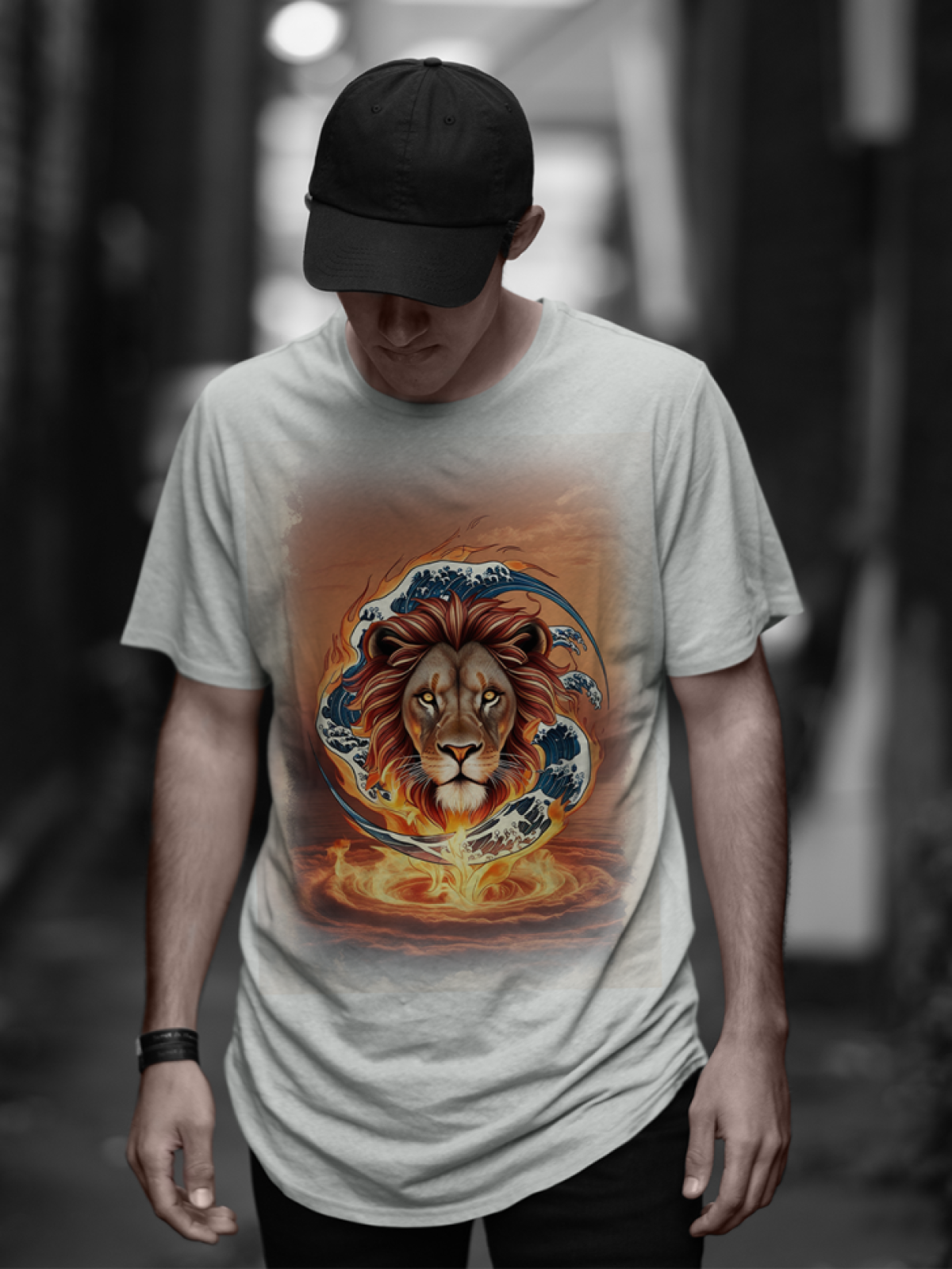 Футболка оверсайз белая унисекс с принтом LION 