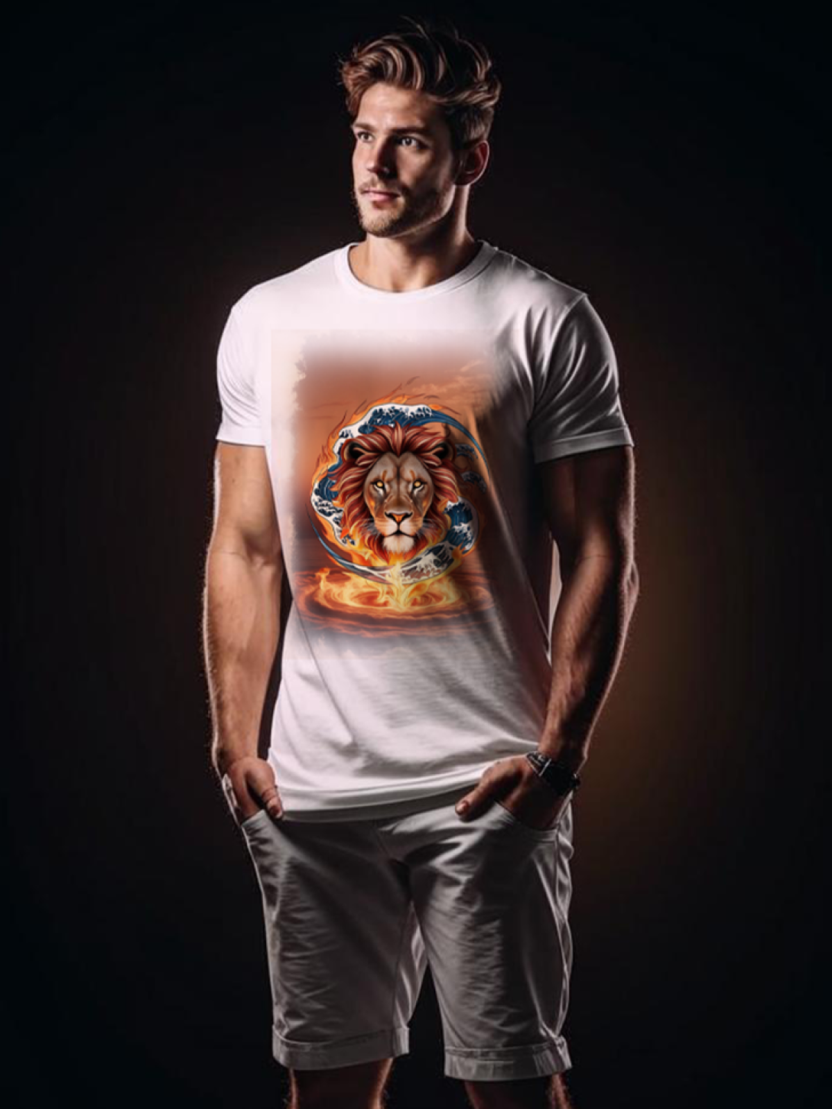 Футболка оверсайз белая унисекс с принтом LION 