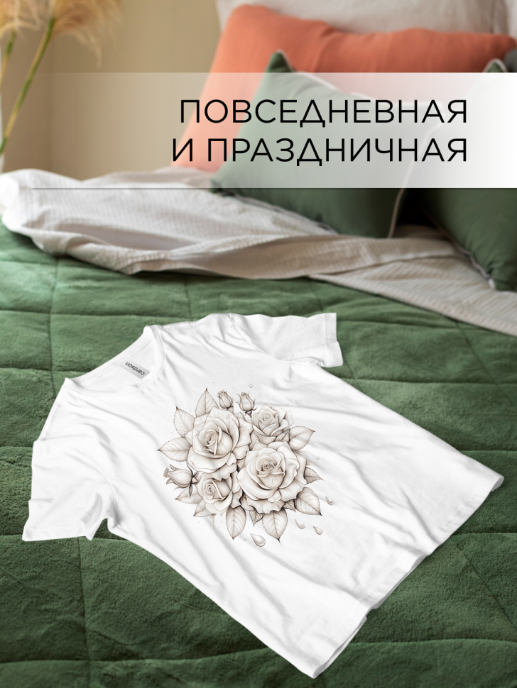 Футболка белая оверсайз с принтом Розы рисунок