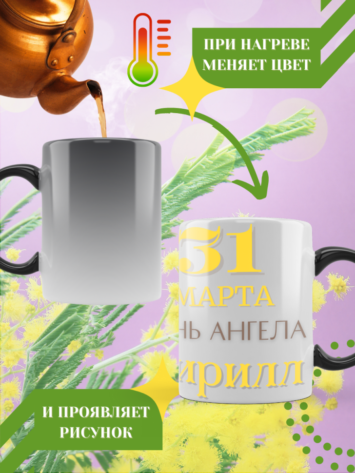Кружка-хамелеон с принтом подарок на День ангела