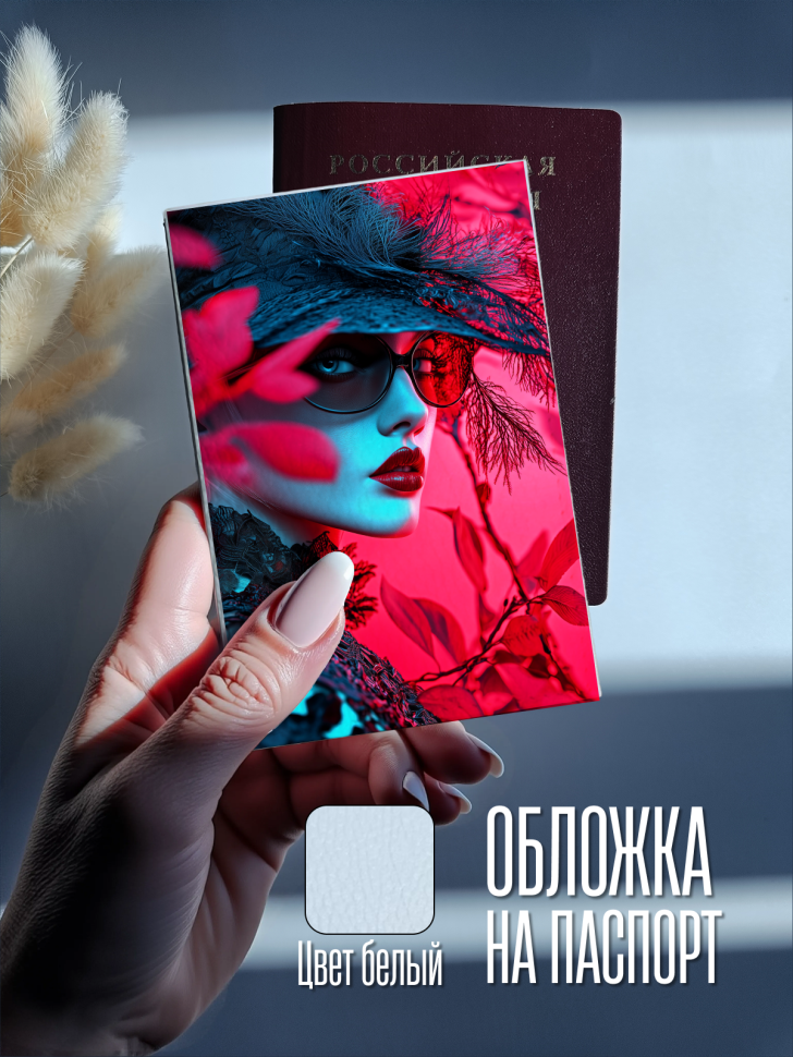 Обложка для паспорта белая с принтом красотка Обложка для паспорта белая с принтом красотка