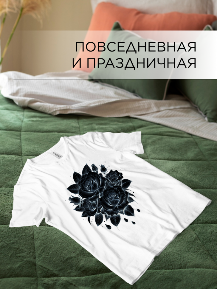 Футболка белая оверсайз с принтом Розы рисунок 2