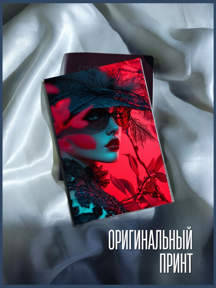 Обложка для паспорта черная с принтом красотка