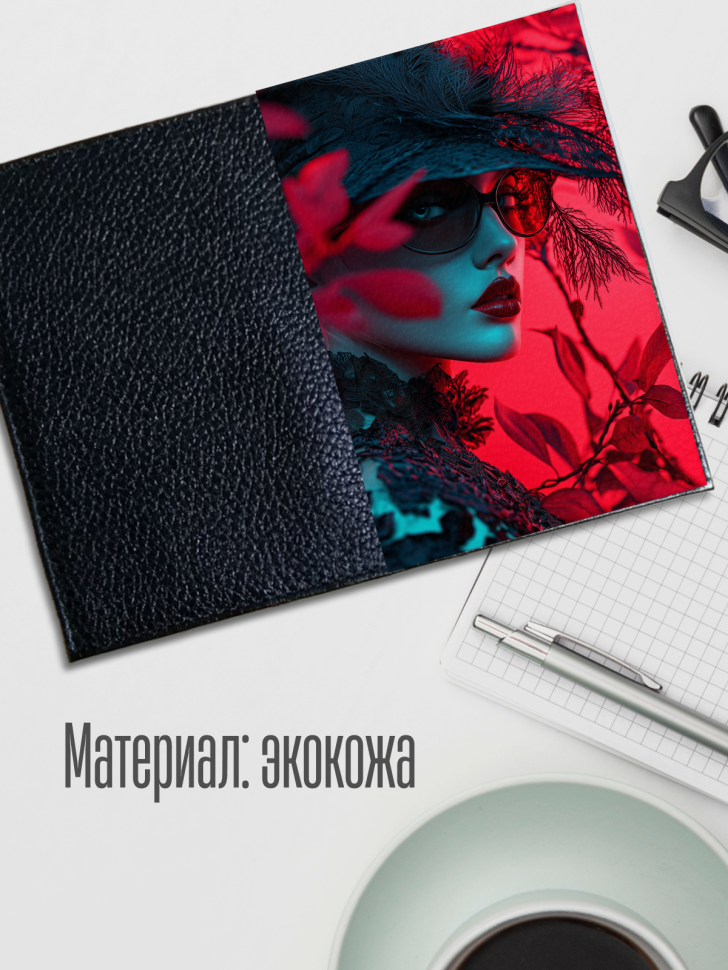 Обложка для паспорта черная с принтом красотка