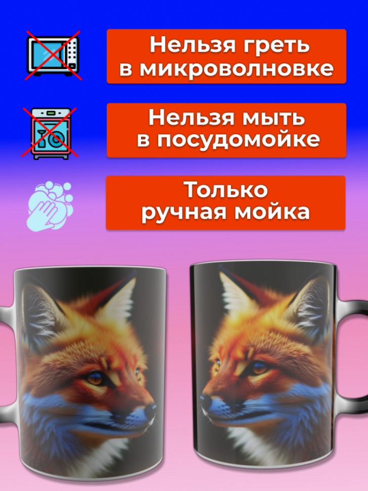 Кружка хамелеон с принтом Лиса меняющая цвет при нагревании