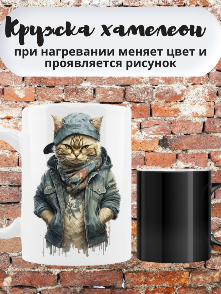 Кружка хамелеон для чая и кофе в подарок другу с принтом кот Кружка хамелеон для чая и кофе в подарок другу с принтом кот
