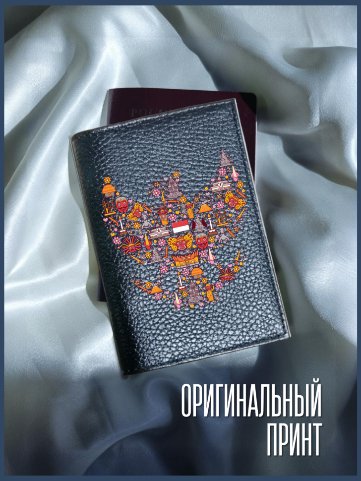 Обложка для паспорта черная с принтом орел