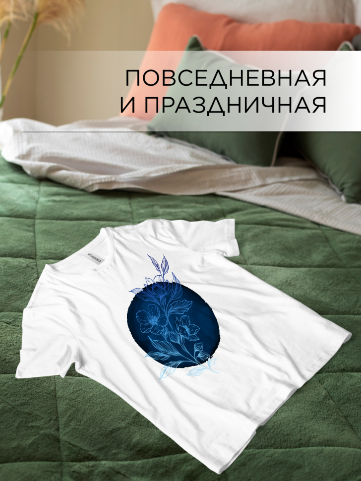 Футболка белая оверсайз с принтом Цветы круг 2