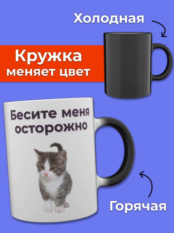 Кружка хамелеон большая с надписью бесите меня осторожно Кружка хамелеон большая с надписью бесите меня осторожно