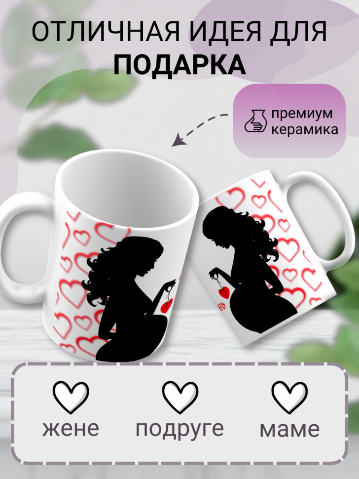 Красивая кружка на 14 февраля для влюбленных с сердечками с 