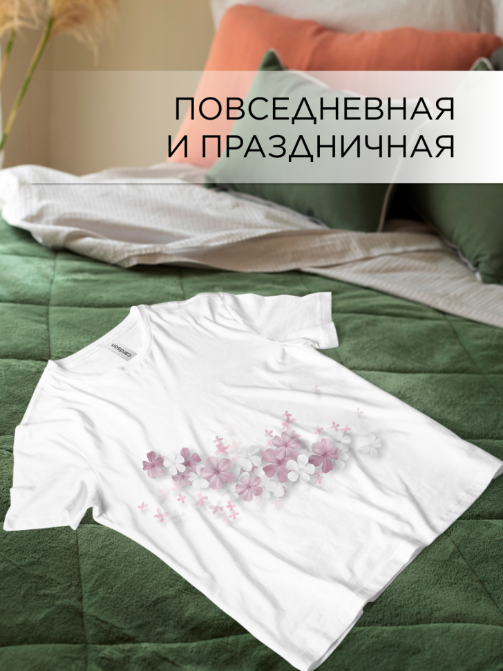 Футболка белая оверсайз с принтом Гипсофила