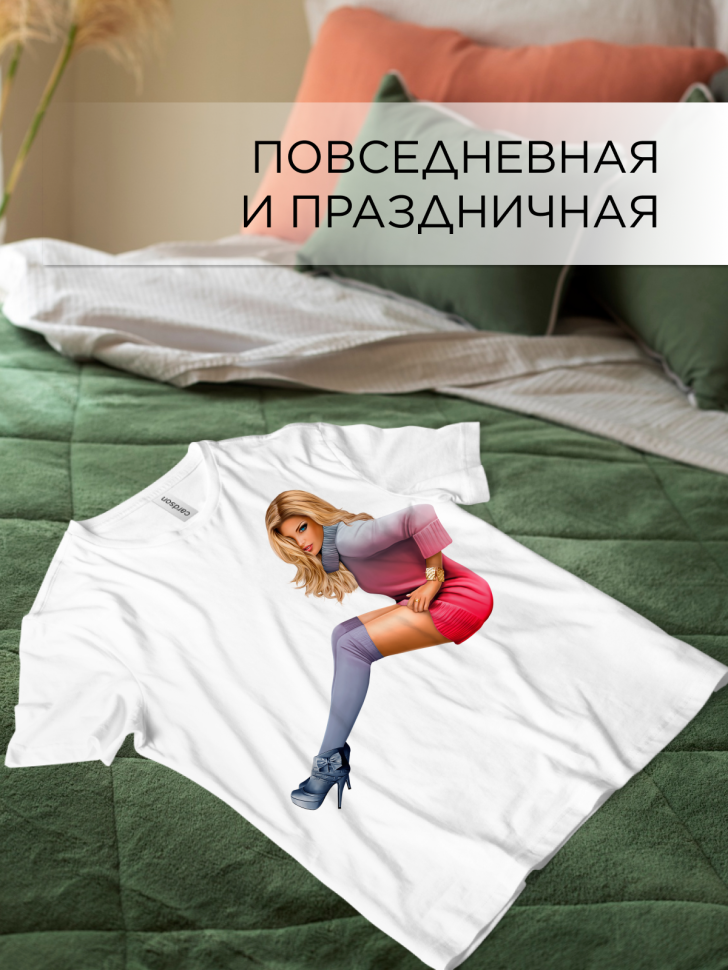 Футболка белая оверсайз с принтом Блондинка