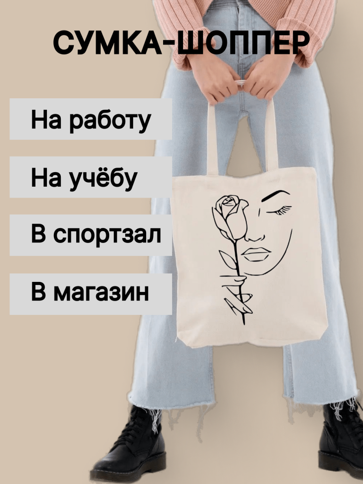 Сумка-шоппер тканевая через плечо Сумка-шоппер тканевая через плечо