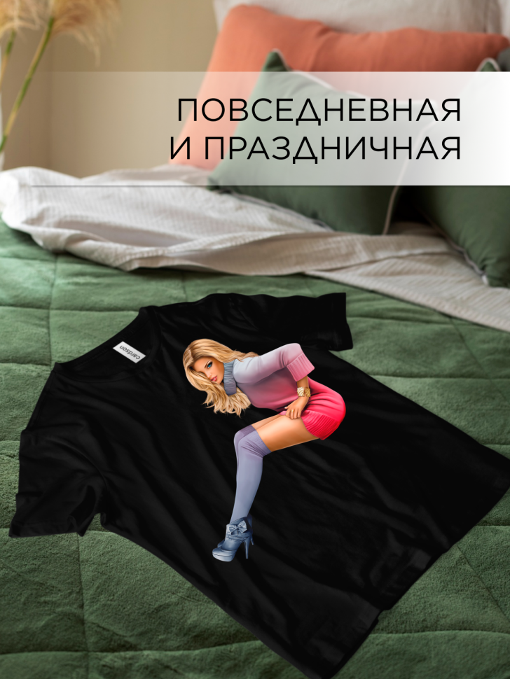 Футболка черная оверсайз с принтом Блондинка