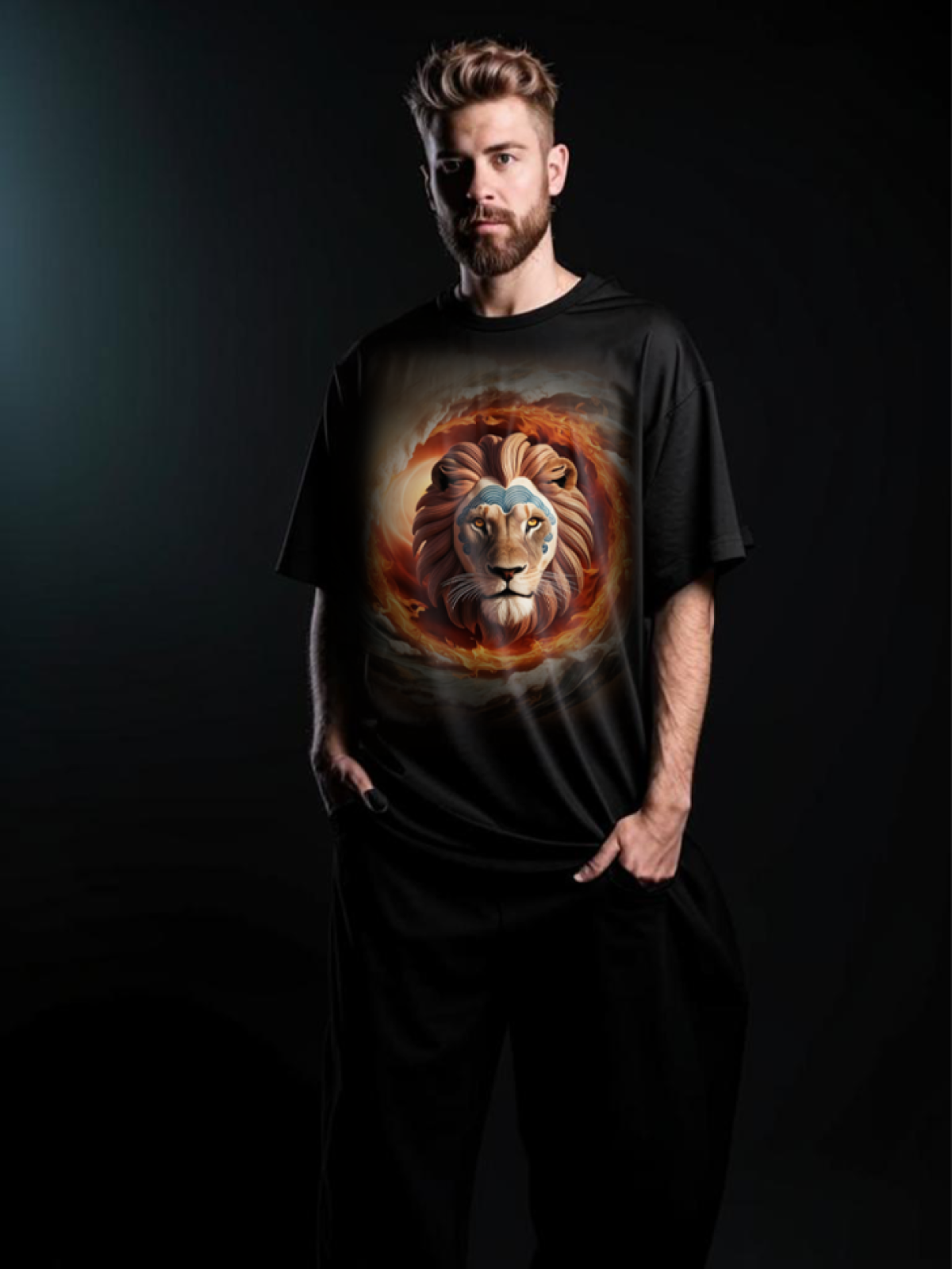 Футболка оверсайз черная унисекс с принтом Lioness