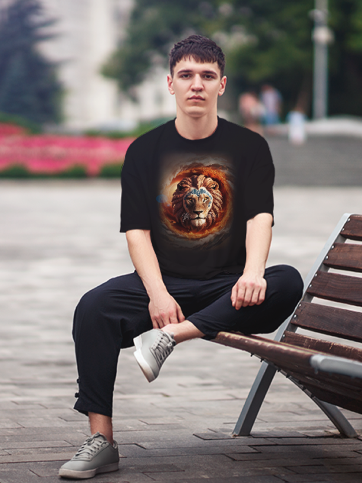 Футболка оверсайз черная унисекс с принтом Lioness
