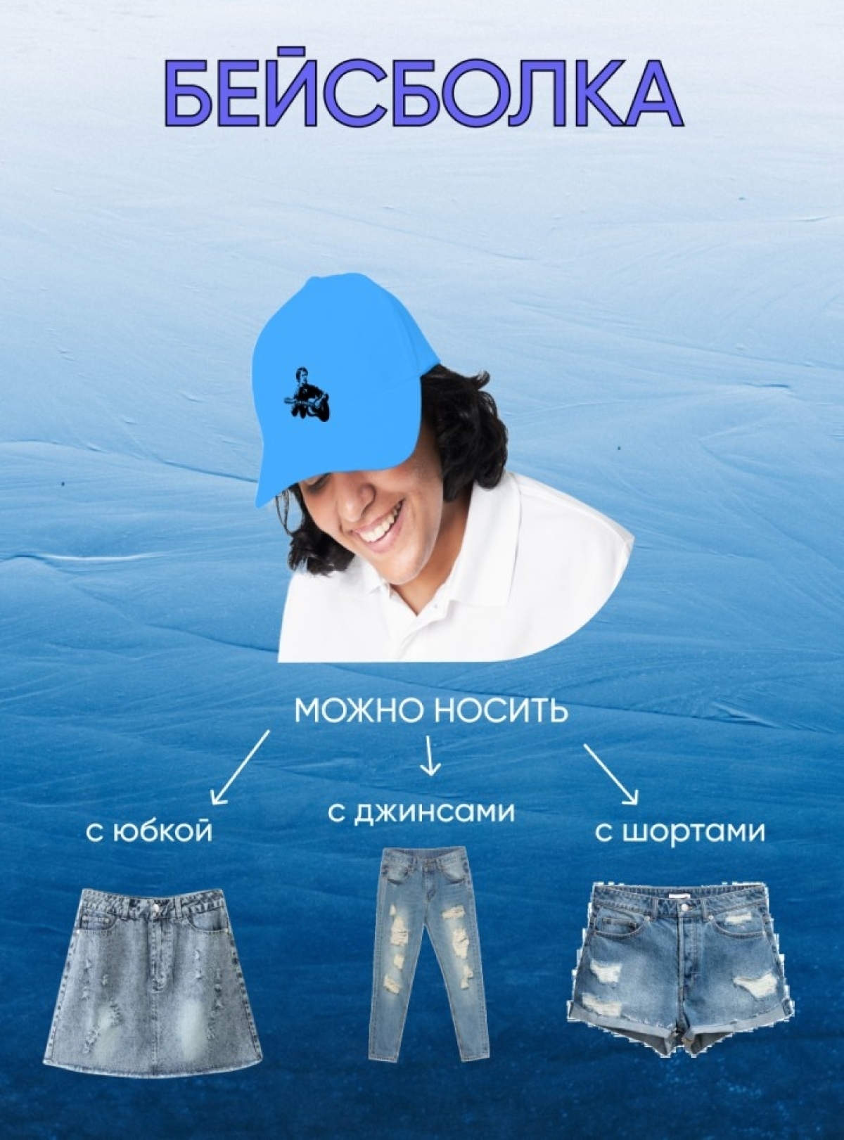 Голубая бейсболка хлопковая