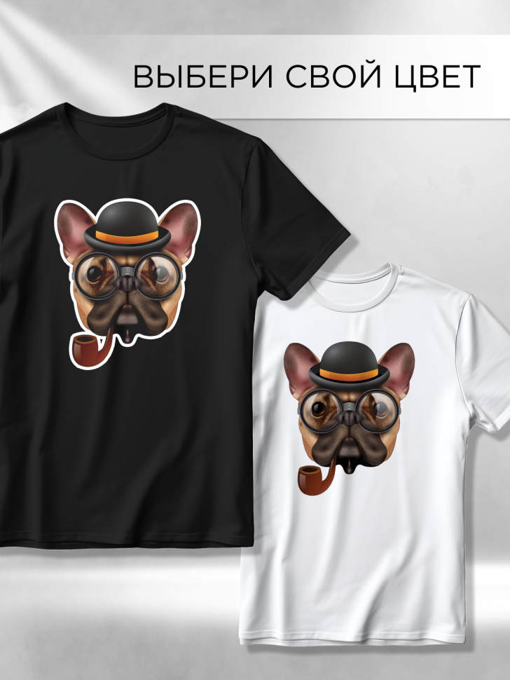 Футболка оверсайз с принтом Бульдог с трубкой черная