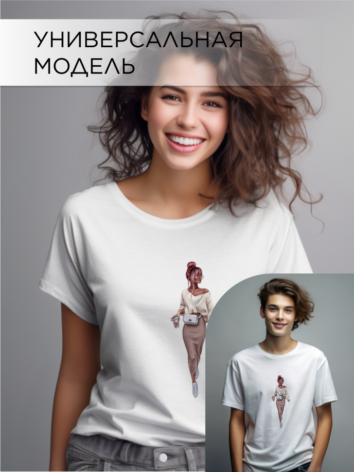 Футболка оверсайз с принтом Модница белая Футболка оверсайз с принтом Модница белая