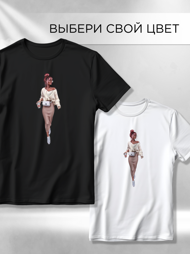 Футболка оверсайз с принтом Модница белая Футболка оверсайз с принтом Модница белая