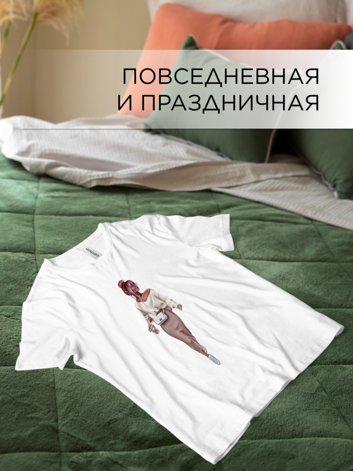 Футболка оверсайз с принтом Модница белая Футболка оверсайз с принтом Модница белая