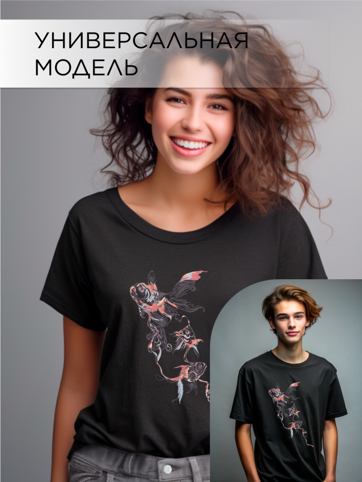 Футболка оверсайз универсальная с принтом Рыбки