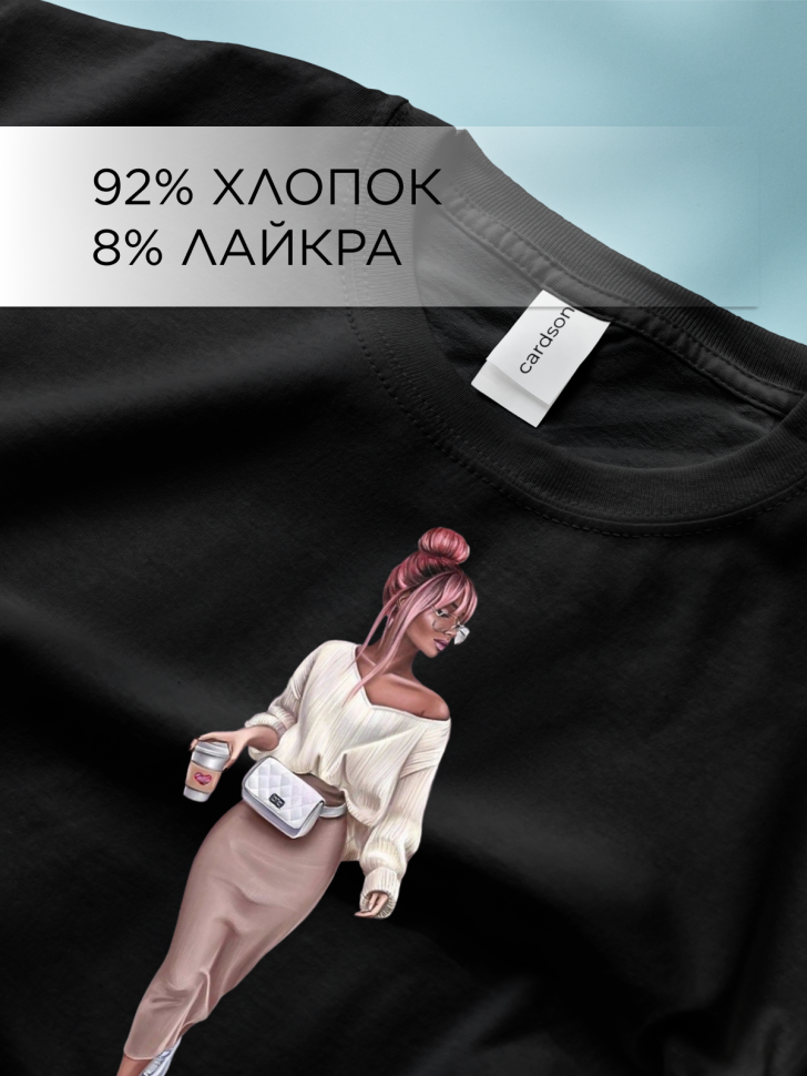 Футболка оверсайз с принтом Модница черная