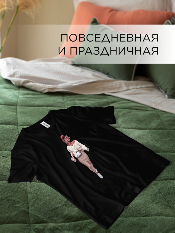 Футболка оверсайз с принтом Модница черная