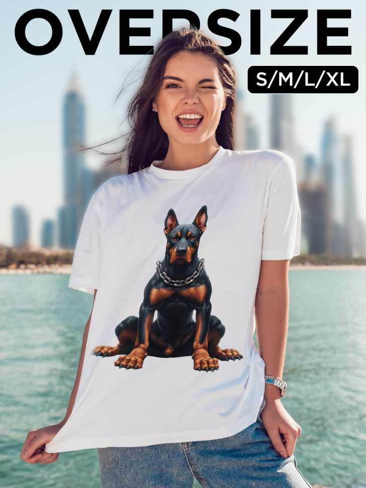 Футболка оверсайз женская с принтом доберман