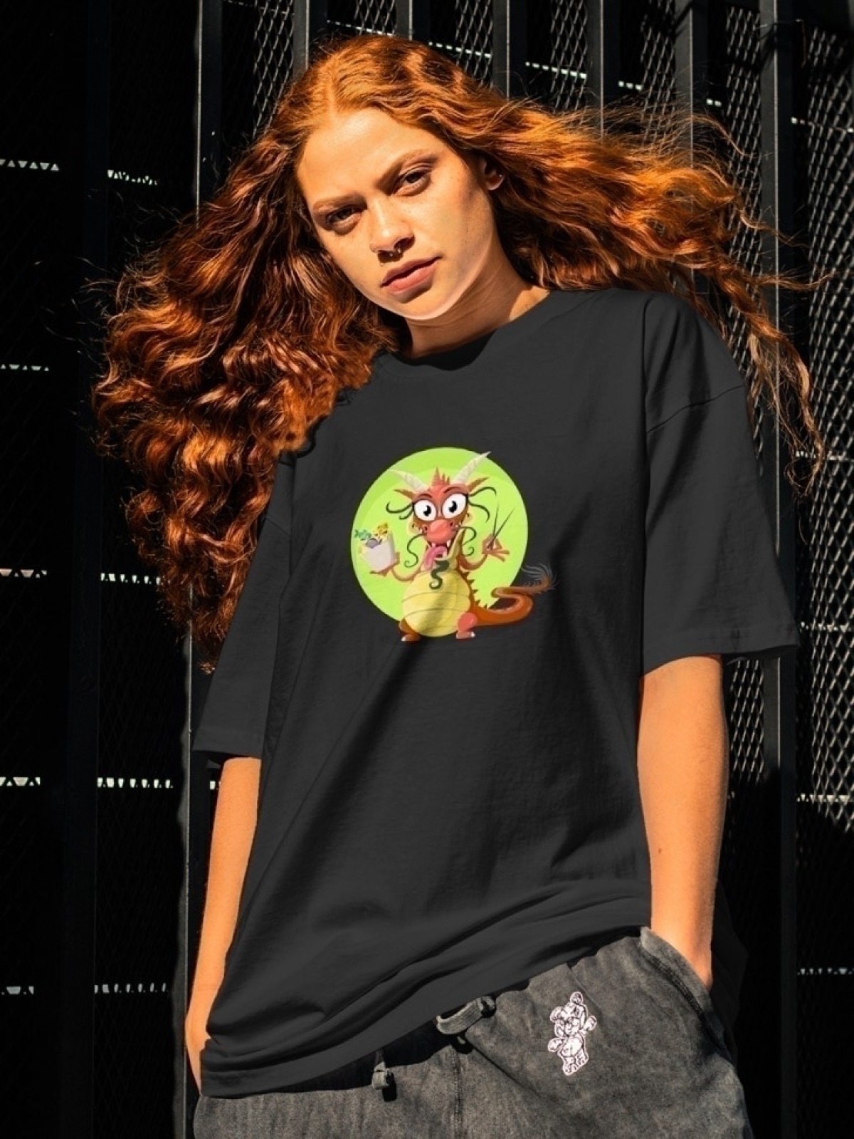 Футболка оверсайз принтом дракон 5