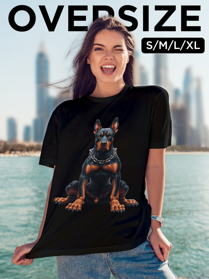 Футболка оверсайз женская с принтом доберман